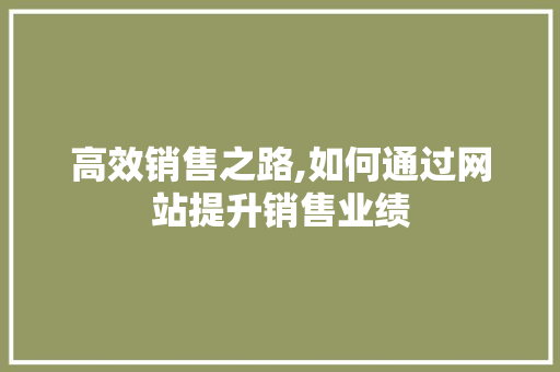 高效销售之路,如何通过网站提升销售业绩