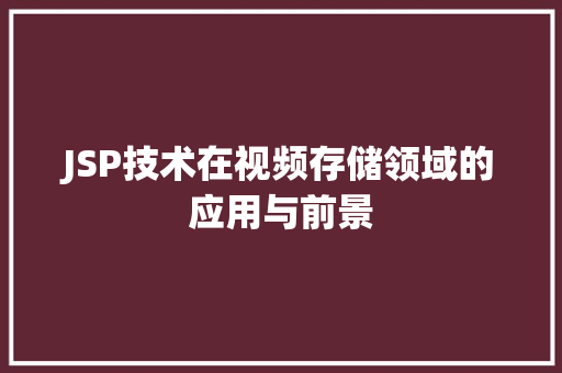 JSP技术在视频存储领域的应用与前景