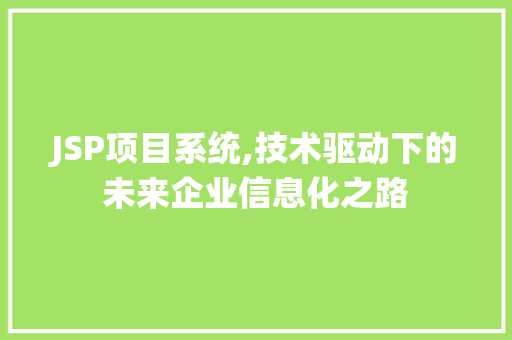 JSP项目系统,技术驱动下的未来企业信息化之路