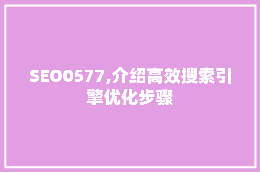 SEO0577,介绍高效搜索引擎优化步骤