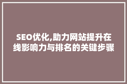 SEO优化,助力网站提升在线影响力与排名的关键步骤