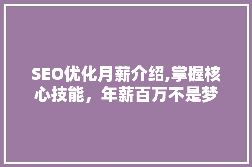 SEO优化月薪介绍,掌握核心技能，年薪百万不是梦