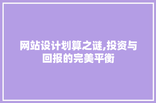 网站设计划算之谜,投资与回报的完美平衡