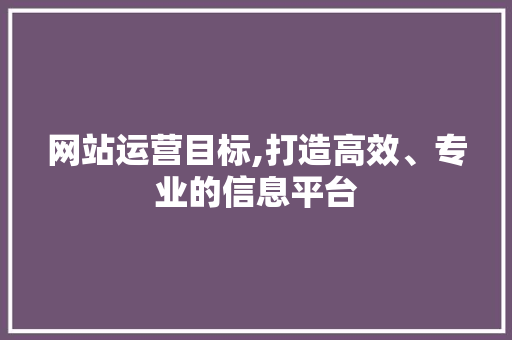 网站运营目标,打造高效、专业的信息平台