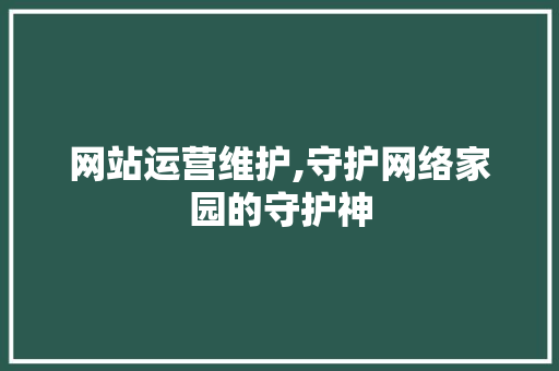 网站运营维护,守护网络家园的守护神