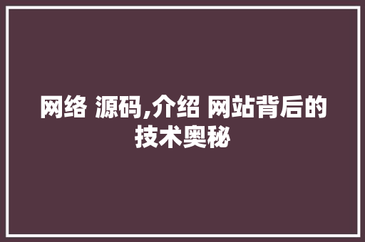 网络 源码,介绍 网站背后的技术奥秘