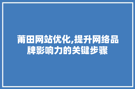 莆田网站优化,提升网络品牌影响力的关键步骤