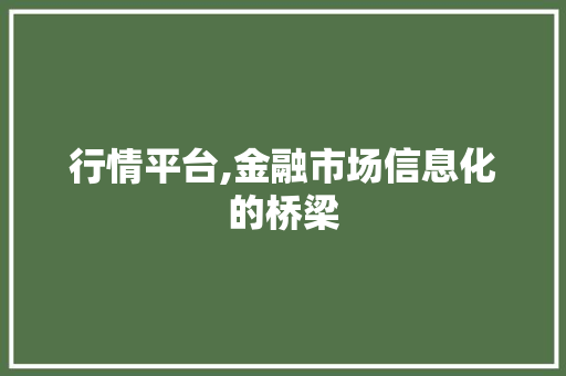 行情平台,金融市场信息化的桥梁