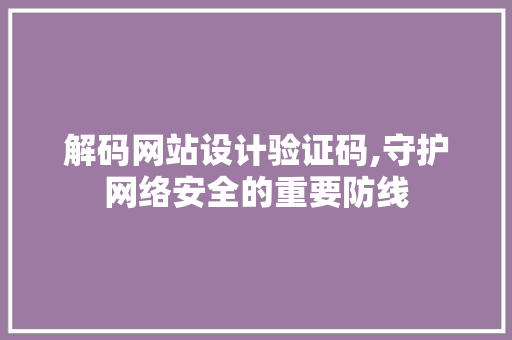 解码网站设计验证码,守护网络安全的重要防线