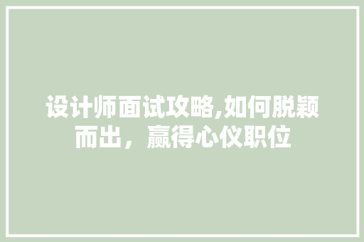 设计师面试攻略,如何脱颖而出，赢得心仪职位