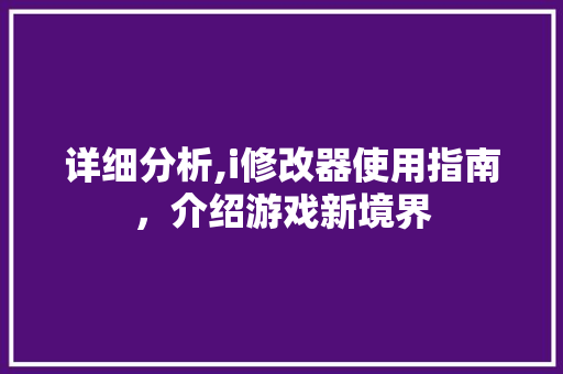 详细分析,i修改器使用指南，介绍游戏新境界