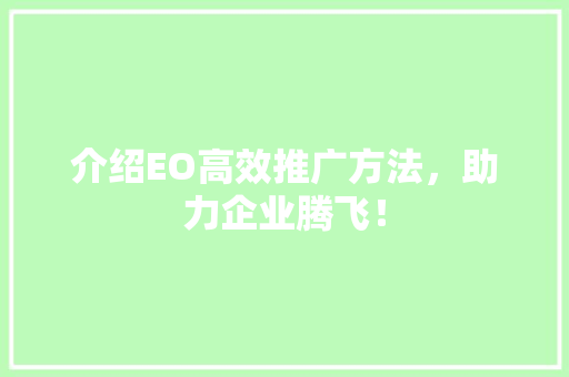 介绍EO高效推广方法，助力企业腾飞！