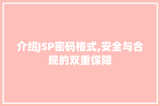 介绍JSP密码格式,安全与合规的双重保障