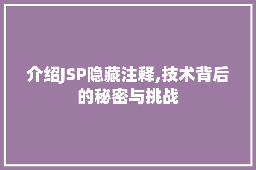 介绍JSP隐藏注释,技术背后的秘密与挑战