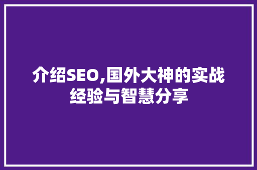 介绍SEO,国外大神的实战经验与智慧分享