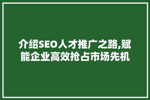 介绍SEO人才推广之路,赋能企业高效抢占市场先机