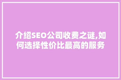 介绍SEO公司收费之谜,如何选择性价比最高的服务