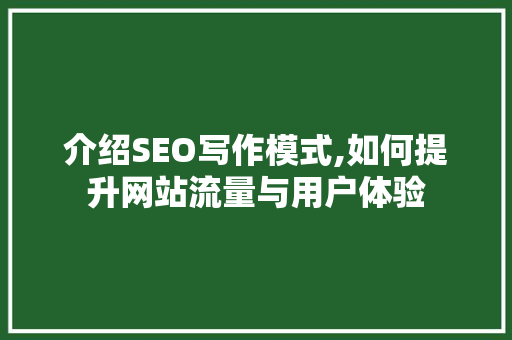 介绍SEO写作模式,如何提升网站流量与用户体验