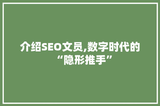 介绍SEO文员,数字时代的“隐形推手”