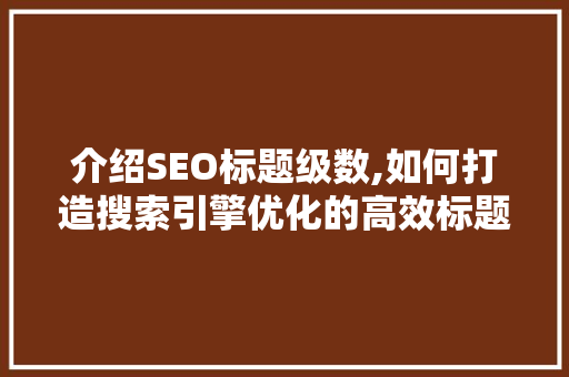 介绍SEO标题级数,如何打造搜索引擎优化的高效标题