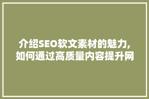 介绍SEO软文素材的魅力,如何通过高质量内容提升网站排名