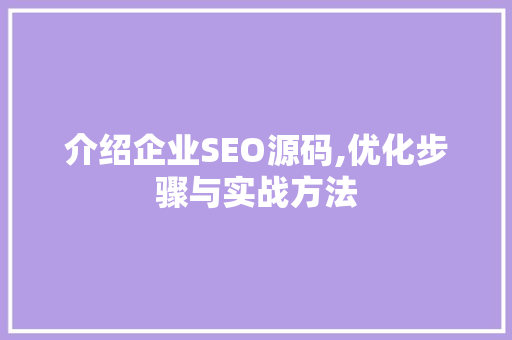 介绍企业SEO源码,优化步骤与实战方法