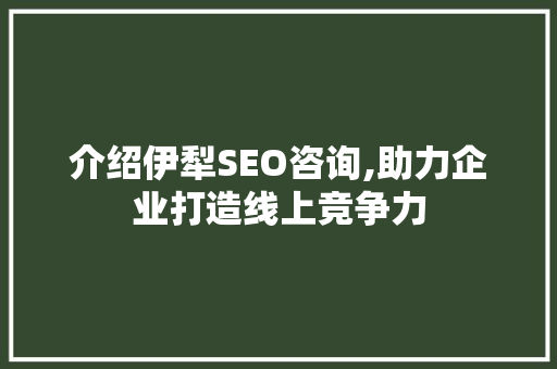 介绍伊犁SEO咨询,助力企业打造线上竞争力