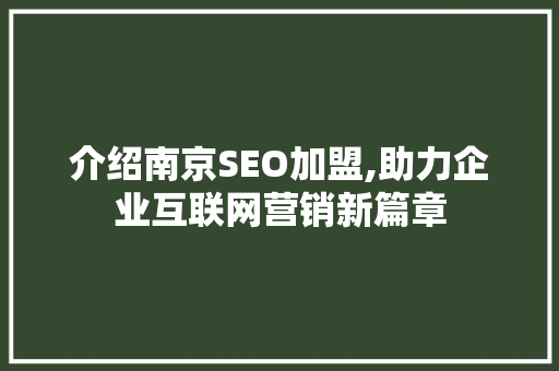 介绍南京SEO加盟,助力企业互联网营销新篇章