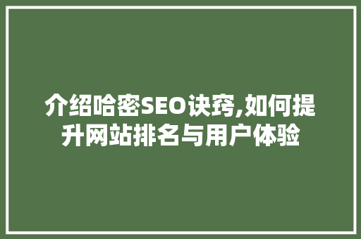 介绍哈密SEO诀窍,如何提升网站排名与用户体验