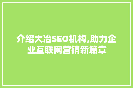 介绍大冶SEO机构,助力企业互联网营销新篇章