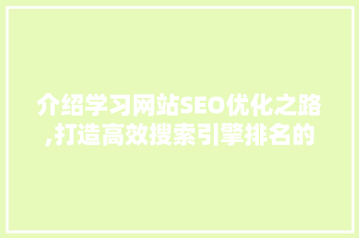 介绍学习网站SEO优化之路,打造高效搜索引擎排名的方法