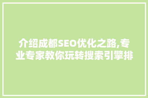 介绍成都SEO优化之路,专业专家教你玩转搜索引擎排名