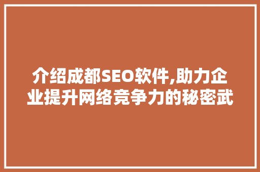 介绍成都SEO软件,助力企业提升网络竞争力的秘密武器