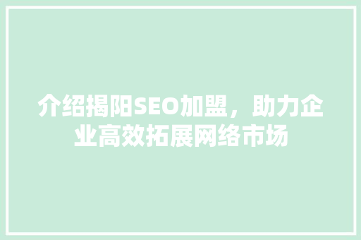 介绍揭阳SEO加盟，助力企业高效拓展网络市场