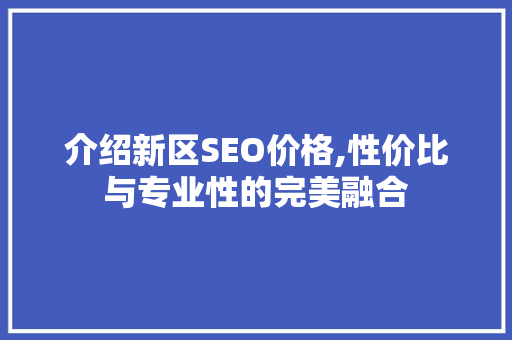 介绍新区SEO价格,性价比与专业性的完美融合