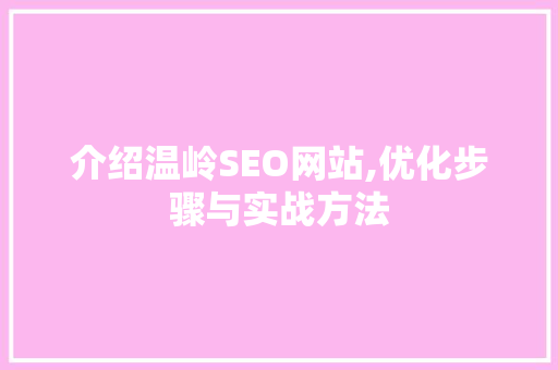 介绍温岭SEO网站,优化步骤与实战方法