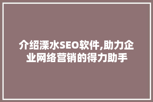 介绍溧水SEO软件,助力企业网络营销的得力助手