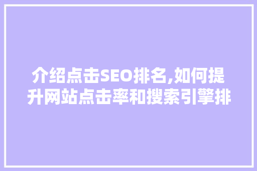 介绍点击SEO排名,如何提升网站点击率和搜索引擎排名