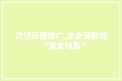 介绍百度推广,企业营销的“黄金钥匙”