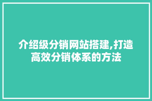 介绍级分销网站搭建,打造高效分销体系的方法