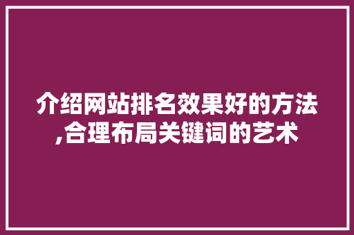 介绍网站排名效果好的方法,合理布局关键词的艺术