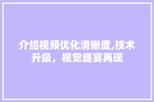 介绍视频优化清晰度,技术升级，视觉盛宴再现