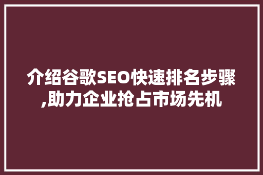 介绍谷歌SEO快速排名步骤,助力企业抢占市场先机