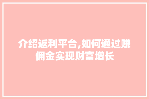 介绍返利平台,如何通过赚佣金实现财富增长