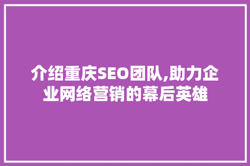 介绍重庆SEO团队,助力企业网络营销的幕后英雄