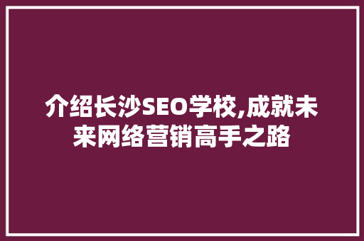 介绍长沙SEO学校,成就未来网络营销高手之路