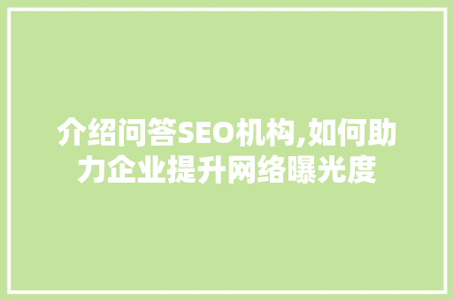 介绍问答SEO机构,如何助力企业提升网络曝光度