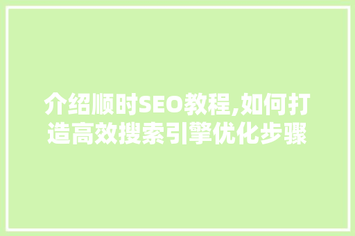 介绍顺时SEO教程,如何打造高效搜索引擎优化步骤