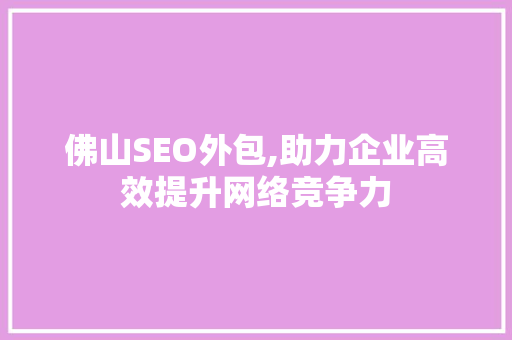 佛山SEO外包,助力企业高效提升网络竞争力