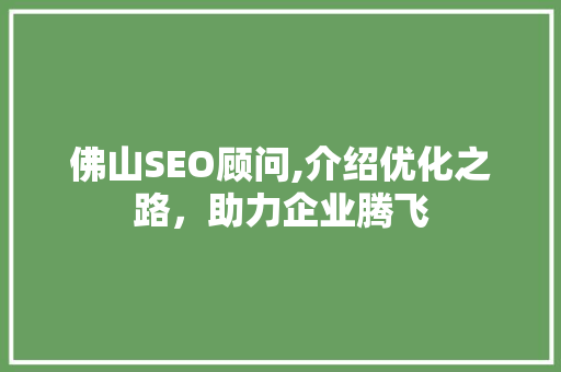 佛山SEO顾问,介绍优化之路，助力企业腾飞